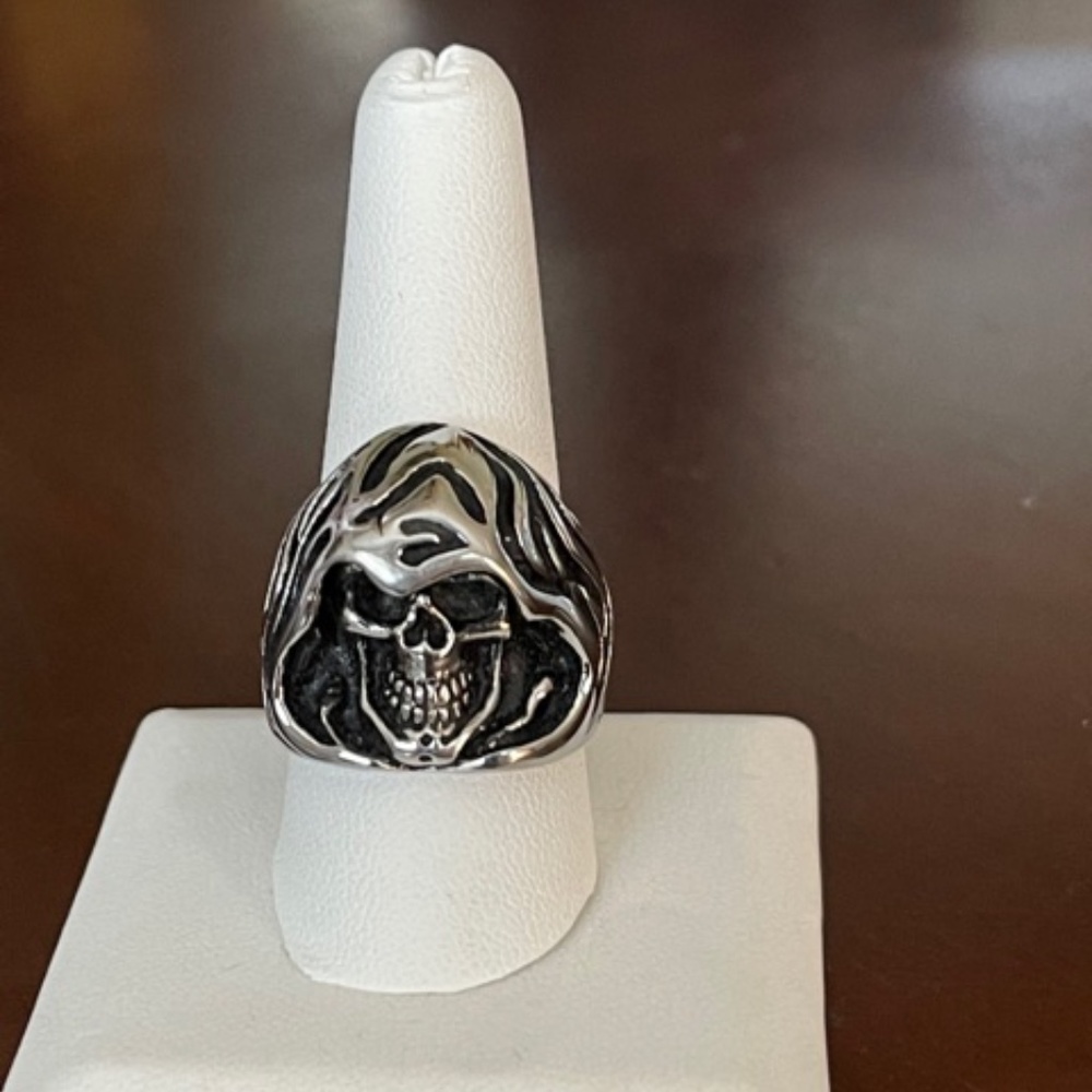 Gothic Scythe Grin Reaper Skull Ring